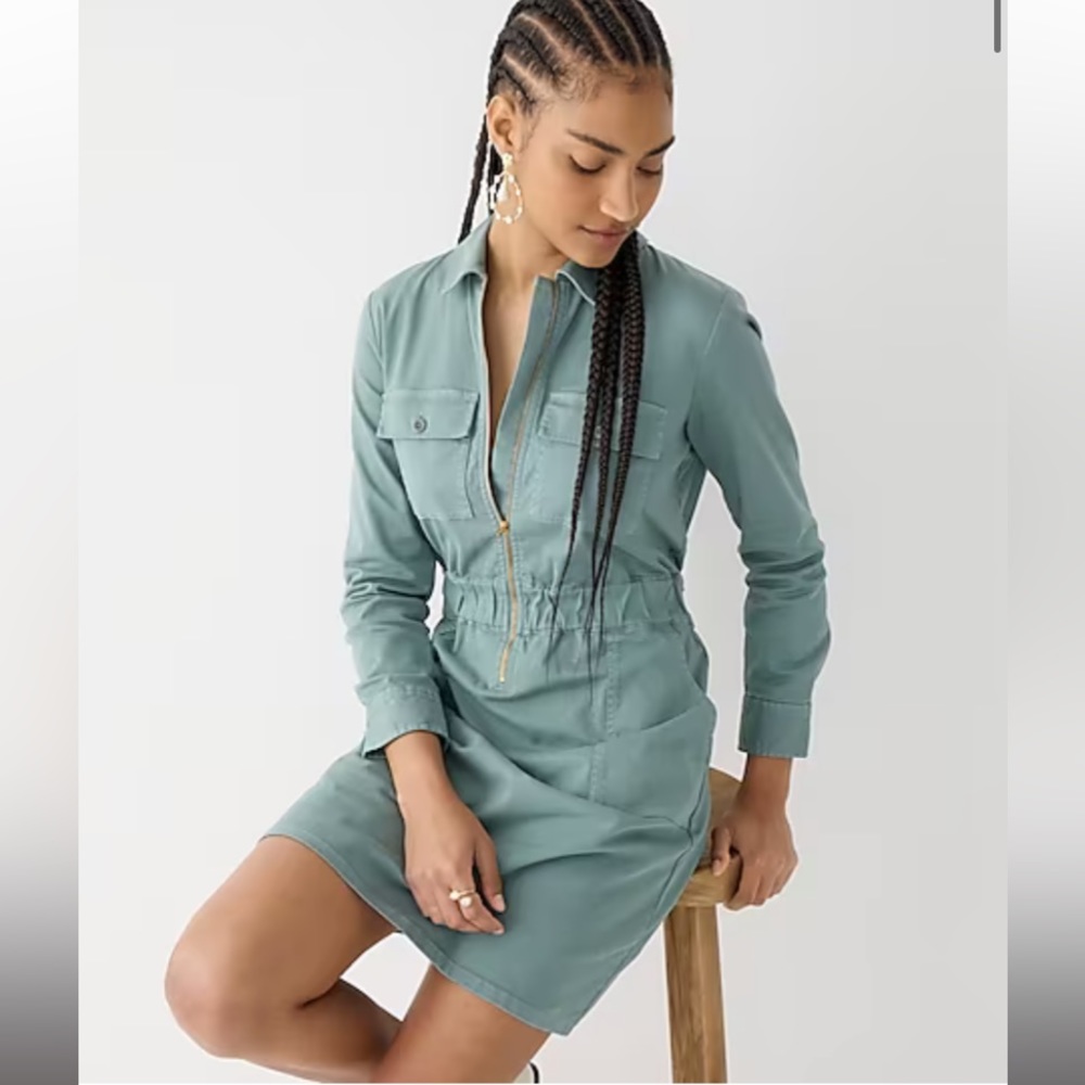 J.Crew Long-Sleeve Zip-Front Chino Dress, Size 2